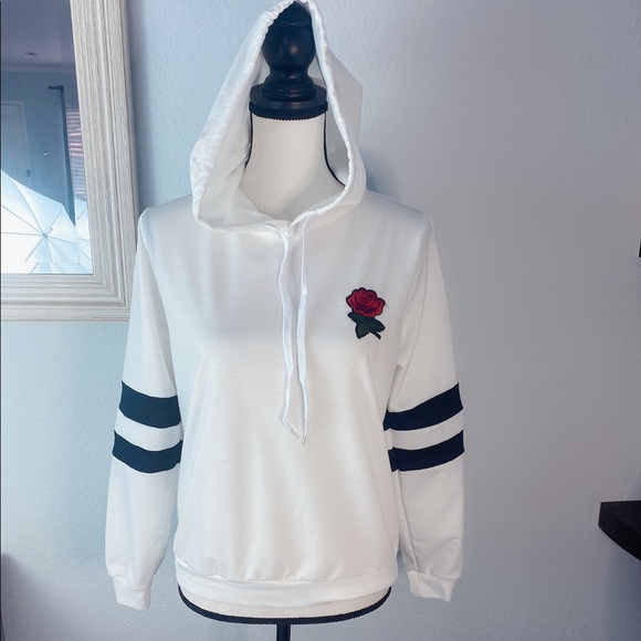 SHEIN Sweaters - Shein white hoodie with rose symbol